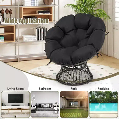 Fauteuil Papasan en rotin PE Costway, pivotant à 360°, avec coussin épais et amovible
