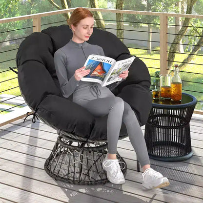 Fauteuil Papasan en rotin PE Costway, pivotant à 360°, avec coussin épais et amovible