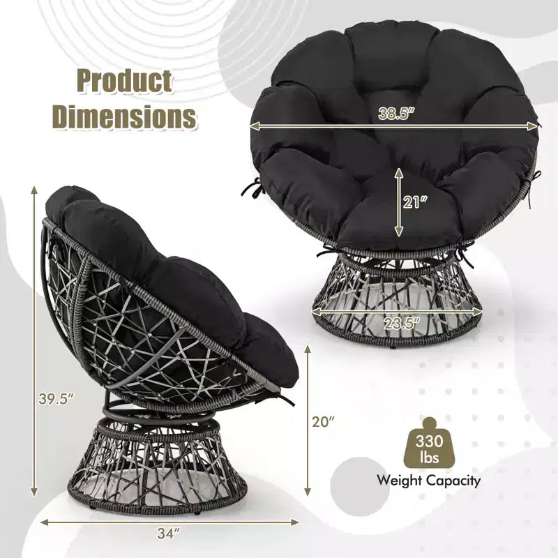 Fauteuil Papasan en rotin PE Costway, pivotant à 360°, avec coussin épais et amovible