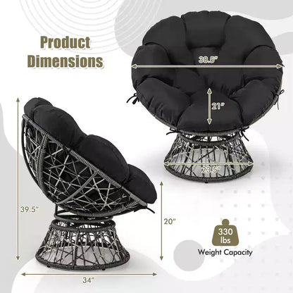Fauteuil Papasan en rotin PE Costway, pivotant à 360°, avec coussin épais et amovible