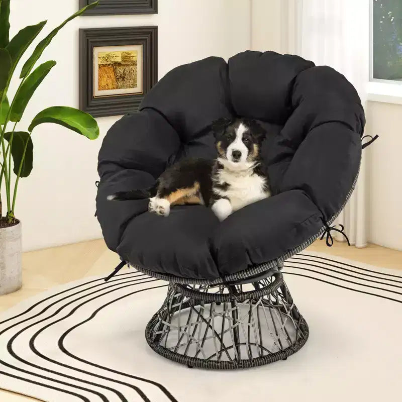 Fauteuil Papasan en rotin PE Costway, pivotant à 360°, avec coussin épais et amovible