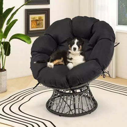 Fauteuil Papasan en rotin PE Costway, pivotant à 360°, avec coussin épais et amovible