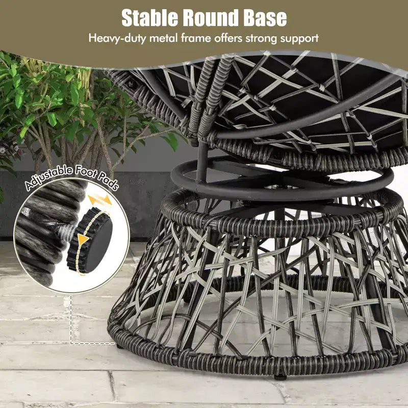 Fauteuil Papasan en rotin PE Costway, pivotant à 360°, avec coussin épais et amovible
