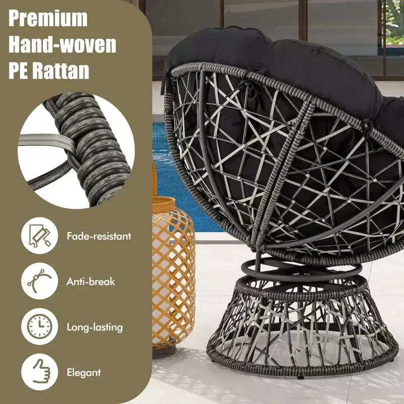 Fauteuil Papasan en rotin PE Costway, pivotant à 360°, avec coussin épais et amovible