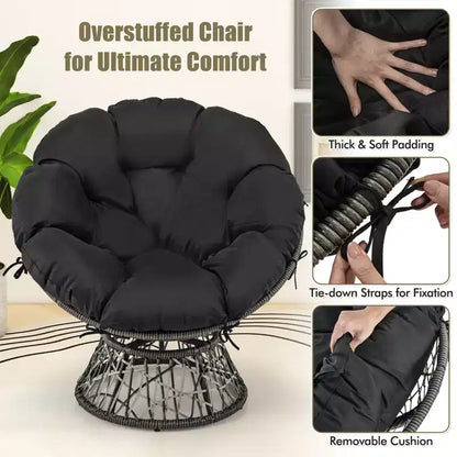 Fauteuil Papasan en rotin PE Costway, pivotant à 360°, avec coussin épais et amovible