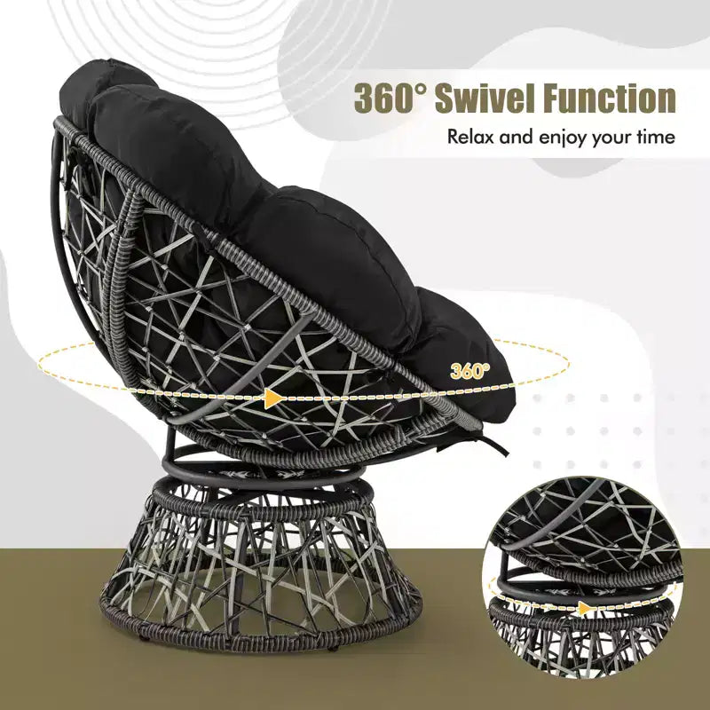 Fauteuil Papasan en rotin PE Costway, pivotant à 360°, avec coussin épais et amovible