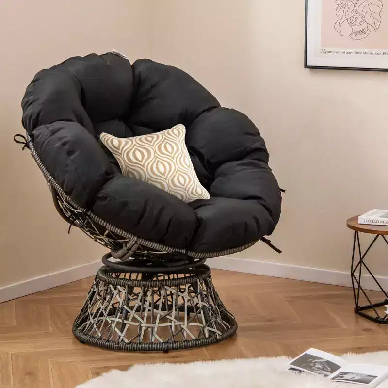 Fauteuil Papasan en rotin PE Costway, pivotant à 360°, avec coussin épais et amovible