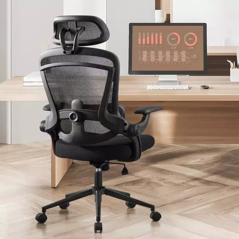 Chaise de bureau ergonomique TUYOHW avec support lombaire et appui-tête réglables, chaise de bureau dossier haut en maille avec accoudoirs relevables, capacité 125 kg