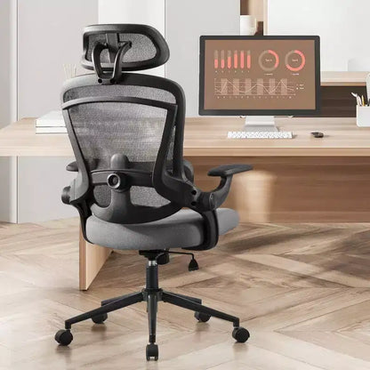 Chaise de bureau ergonomique TUYOHW avec support lombaire et appui-tête réglables, chaise de bureau dossier haut en maille avec accoudoirs relevables, capacité 125 kg