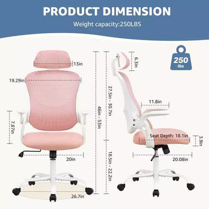 Chaise de Bureau Ergonomique TUYOHW, Chaise de Bureau à Dossier Haut en Maille avec Appui-tête Réglable et Accoudoirs Relevables, Coussin Épais