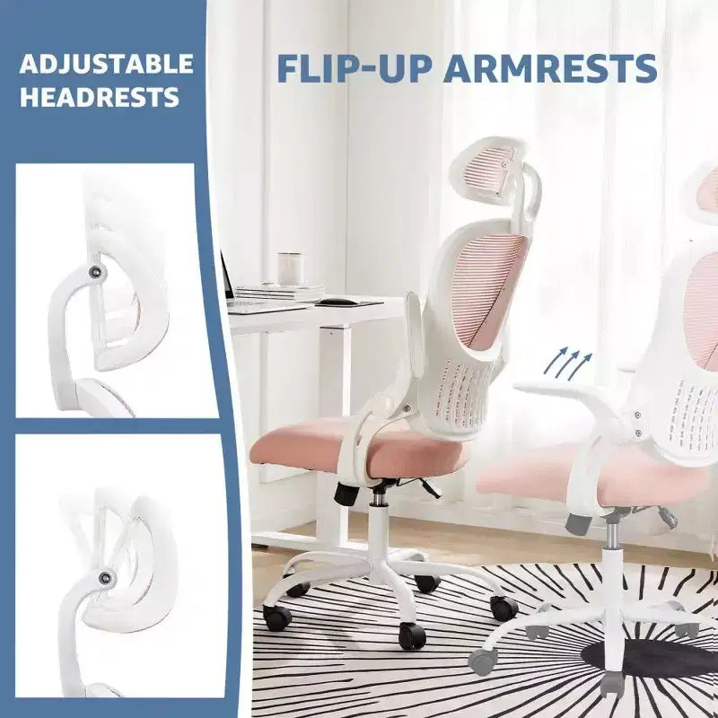 Chaise de Bureau Ergonomique TUYOHW, Chaise de Bureau à Dossier Haut en Maille avec Appui-tête Réglable et Accoudoirs Relevables, Coussin Épais