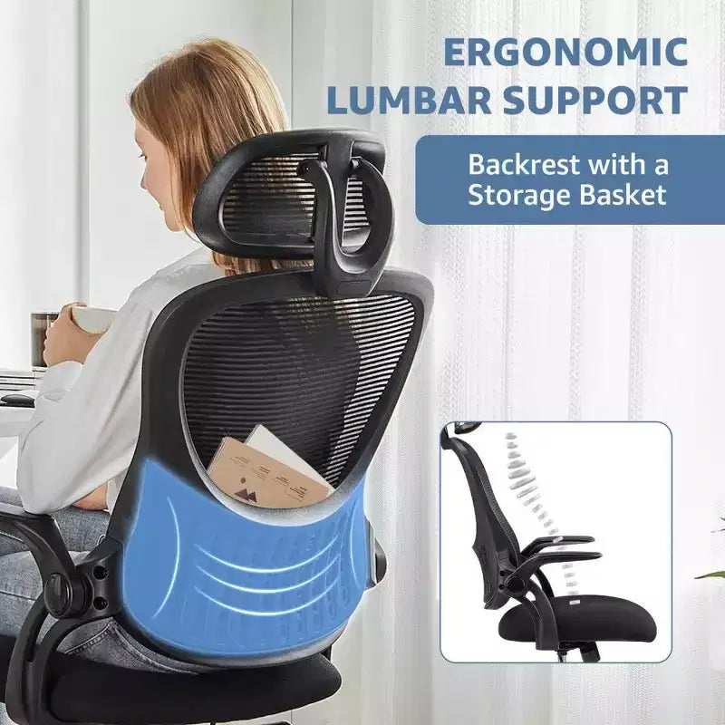 Chaise de Bureau Ergonomique TUYOHW, Chaise de Bureau à Dossier Haut en Maille avec Appui-tête Réglable et Accoudoirs Relevables, Coussin Épais