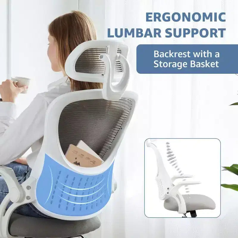 Chaise de Bureau Ergonomique TUYOHW, Chaise de Bureau à Dossier Haut en Maille avec Appui-tête Réglable et Accoudoirs Relevables, Coussin Épais