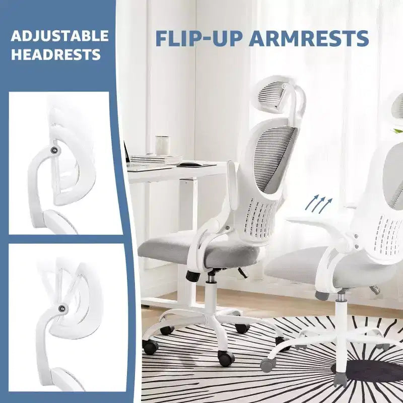 Chaise de Bureau Ergonomique TUYOHW, Chaise de Bureau à Dossier Haut en Maille avec Appui-tête Réglable et Accoudoirs Relevables, Coussin Épais
