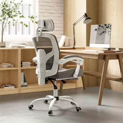 TUYOHW Chaise de bureau en maille pivotante à roulettes avec repose-pieds rétractable, chaise de gamer avec coussin de soutien lombaire pour le bureau