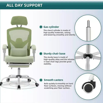 TUYOHW Chaise de bureau en maille pivotante à roulettes avec repose-pieds rétractable, chaise de gamer avec coussin de soutien lombaire pour le bureau