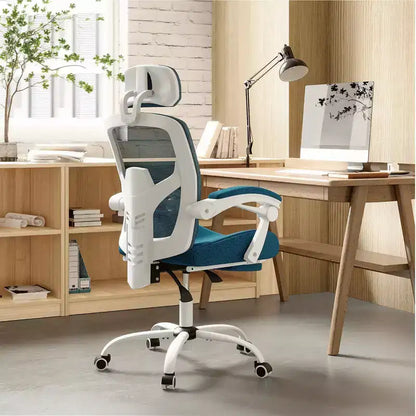 TUYOHW Chaise de bureau en maille pivotante à roulettes avec repose-pieds rétractable, chaise de gamer avec coussin de soutien lombaire pour le bureau