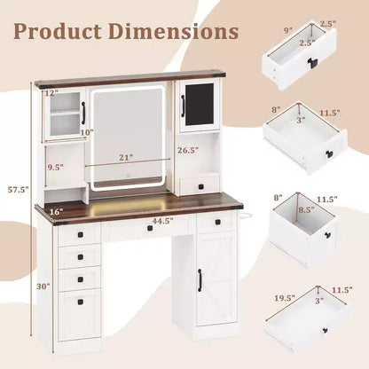 Coiffeuse de ferme Costway avec miroir lumineux et table de maquillage avec 3 portes