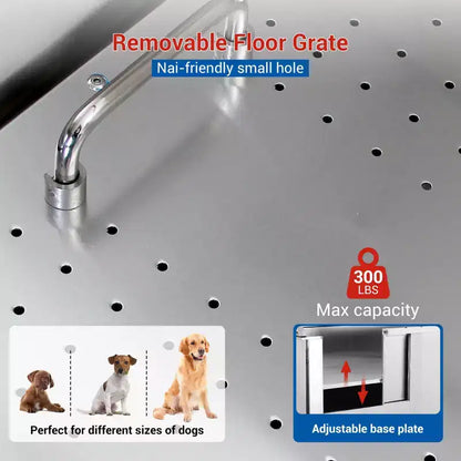 Baignoire pour chien, station de lavage pour chien en acier inoxydable de 127 cm – Baignoire de toilettage pour animaux de compagnie avec escalier, robinet, pommeau de douche, porte-savon, porte gauche