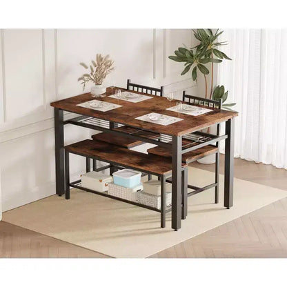 Ensemble de table à manger 4 pièces moderne avec banc de rangement et chaises, table de cuisine rectangulaire de 119 cm pour appartements – Montage facile et gain de place