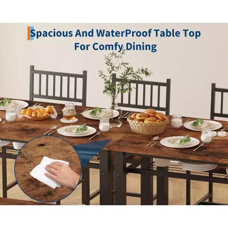 Ensemble de table à manger 4 pièces moderne avec banc de rangement et chaises, table de cuisine rectangulaire de 119 cm pour appartements – Montage facile et gain de place