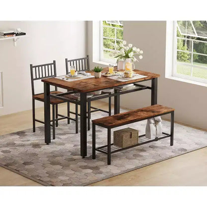 Ensemble de table à manger 4 pièces moderne avec banc de rangement et chaises, table de cuisine rectangulaire de 119 cm pour appartements – Montage facile et gain de place