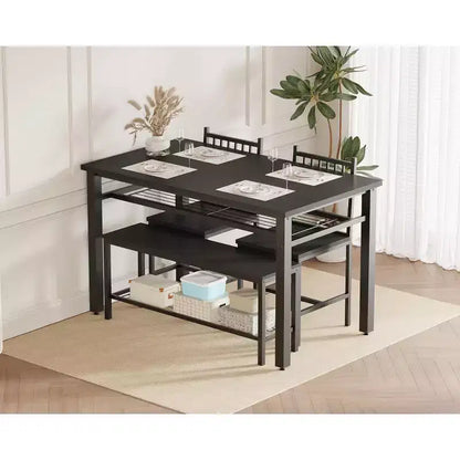 Ensemble de table à manger 4 pièces moderne avec banc de rangement et chaises, table de cuisine rectangulaire de 119 cm pour appartements – Montage facile et gain de place