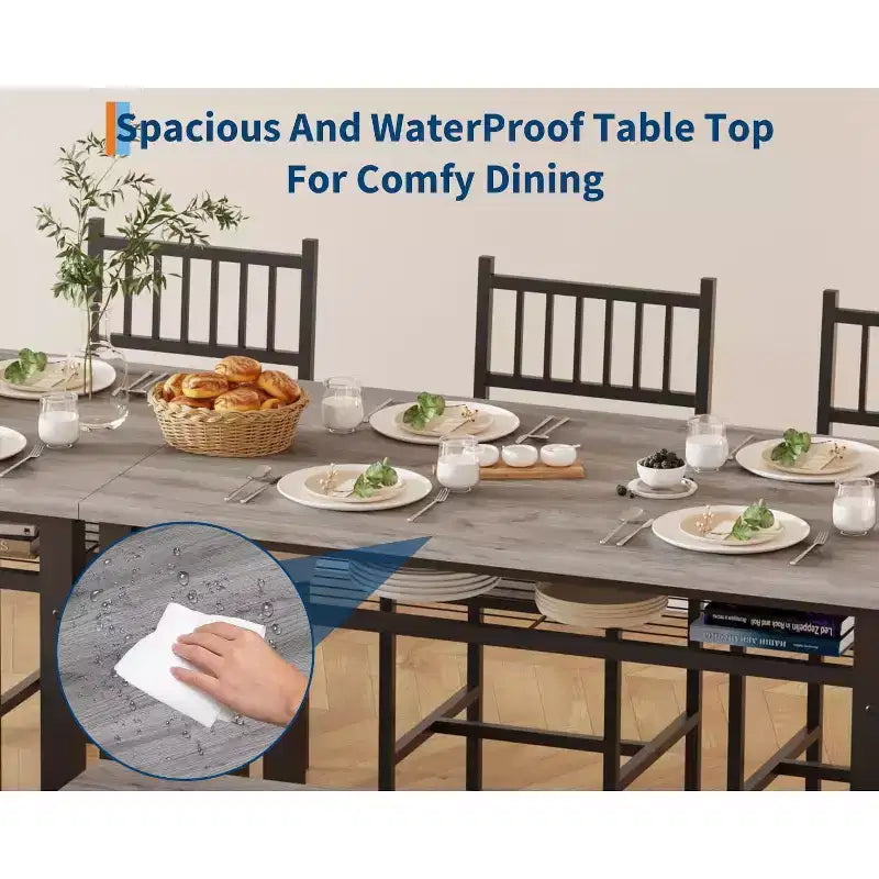 Ensemble de table à manger 4 pièces moderne avec banc de rangement et chaises, table de cuisine rectangulaire de 119 cm pour appartements – Montage facile et gain de place