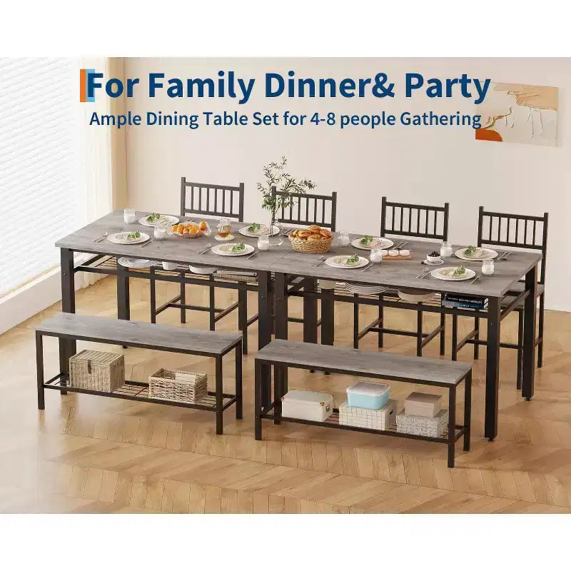Ensemble de table à manger 4 pièces moderne avec banc de rangement et chaises, table de cuisine rectangulaire de 119 cm pour appartements – Montage facile et gain de place