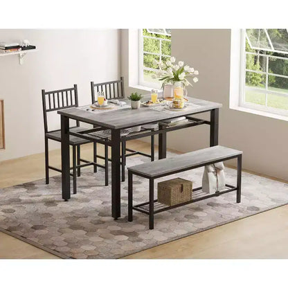 Ensemble de table à manger 4 pièces moderne avec banc de rangement et chaises, table de cuisine rectangulaire de 119 cm pour appartements – Montage facile et gain de place
