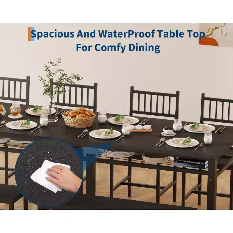 Ensemble de table à manger 4 pièces moderne avec banc de rangement et chaises, table de cuisine rectangulaire de 119 cm pour appartements – Montage facile et gain de place