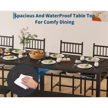 Ensemble de table à manger 4 pièces moderne avec banc de rangement et chaises, table de cuisine rectangulaire de 119 cm pour appartements – Montage facile et gain de place