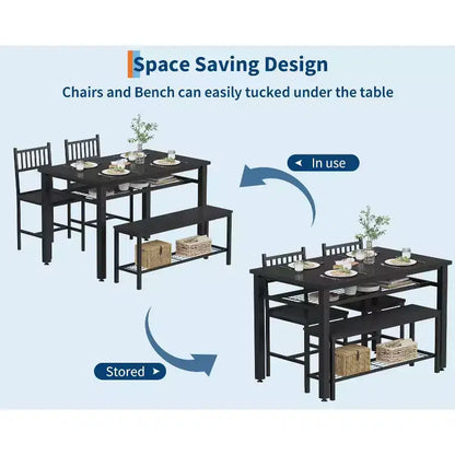 Ensemble de table à manger 4 pièces moderne avec banc de rangement et chaises, table de cuisine rectangulaire de 119 cm pour appartements – Montage facile et gain de place