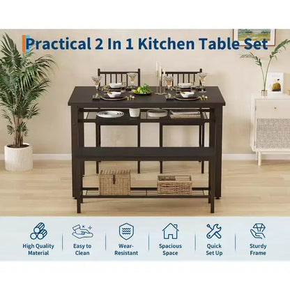Ensemble de table à manger 4 pièces moderne avec banc de rangement et chaises, table de cuisine rectangulaire de 119 cm pour appartements – Montage facile et gain de place
