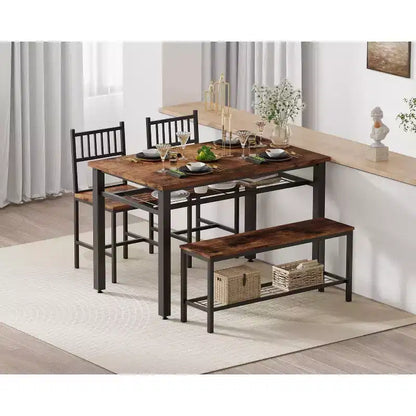 Ensemble de table à manger 4 pièces moderne avec banc de rangement et chaises, table de cuisine rectangulaire de 119 cm pour appartements – Montage facile et gain de place