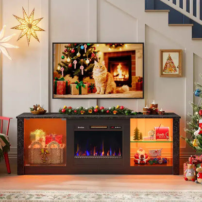 Meuble TV cheminée Bestier 63" pour téléviseurs jusqu'à 70", meuble TV LED avec étagères de rangement et armoire, console média avec chauffage télécommandé