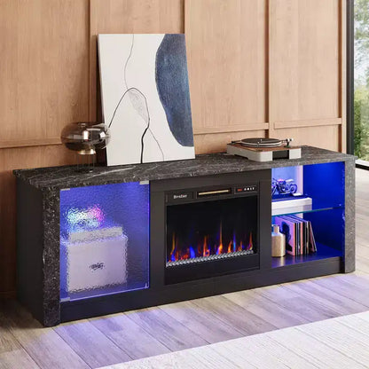 Meuble TV cheminée Bestier 63" pour téléviseurs jusqu'à 70", meuble TV LED avec étagères de rangement et armoire, console média avec chauffage télécommandé