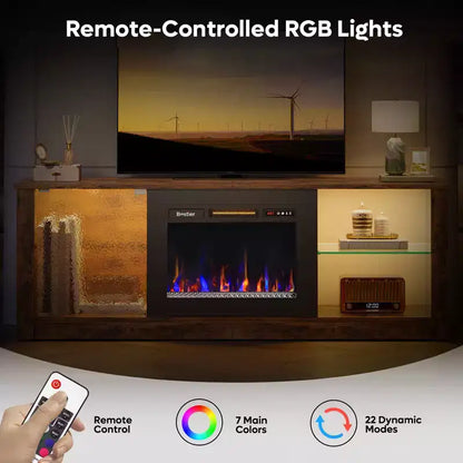 Meuble TV cheminée Bestier 63" pour téléviseurs jusqu'à 70", meuble TV LED avec étagères de rangement et armoire, console média avec chauffage télécommandé