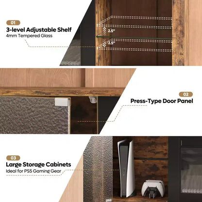 Meuble TV cheminée Bestier 63" pour téléviseurs jusqu'à 70", meuble TV LED avec étagères de rangement et armoire, console média avec chauffage télécommandé