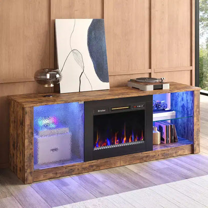 Meuble TV cheminée Bestier 63" pour téléviseurs jusqu'à 70", meuble TV LED avec étagères de rangement et armoire, console média avec chauffage télécommandé