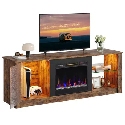 Meuble TV cheminée Bestier 63" pour téléviseurs jusqu'à 70", meuble TV LED avec étagères de rangement et armoire, console média avec chauffage télécommandé