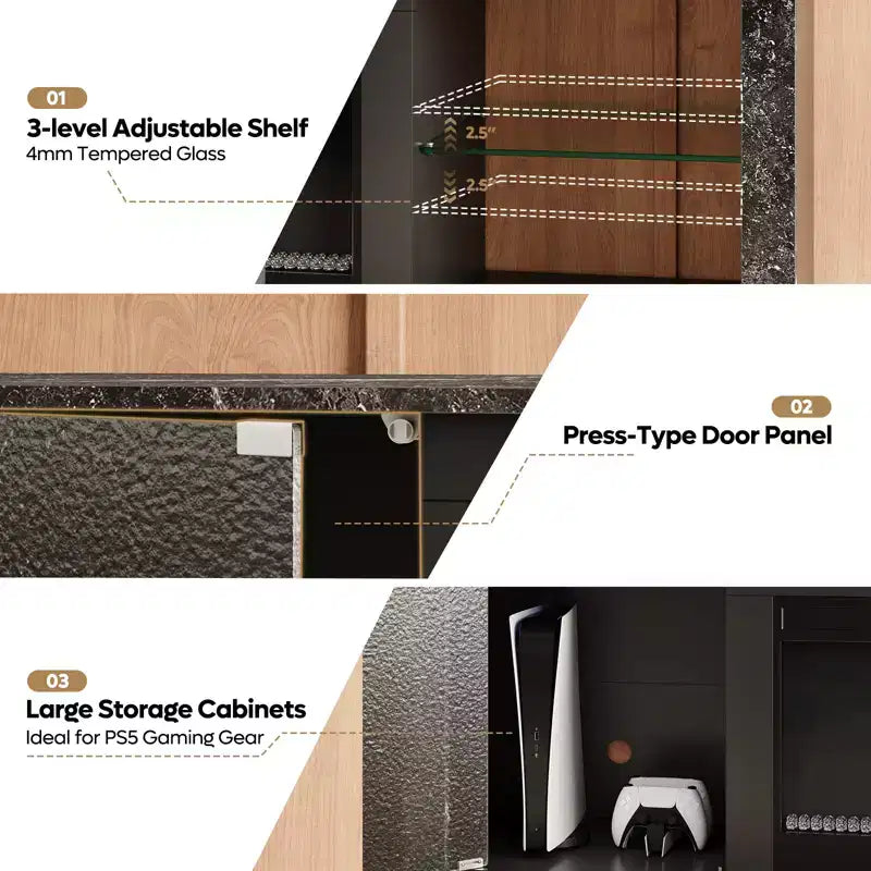 Meuble TV cheminée Bestier 63" pour téléviseurs jusqu'à 70", meuble TV LED avec étagères de rangement et armoire, console média avec chauffage télécommandé