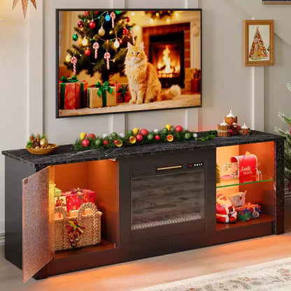 Meuble TV cheminée Bestier 63" pour téléviseurs jusqu'à 70", meuble TV LED avec étagères de rangement et armoire, console média avec chauffage télécommandé