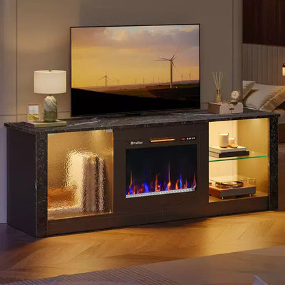 Meuble TV cheminée Bestier 63" pour téléviseurs jusqu'à 70", meuble TV LED avec étagères de rangement et armoire, console média avec chauffage télécommandé