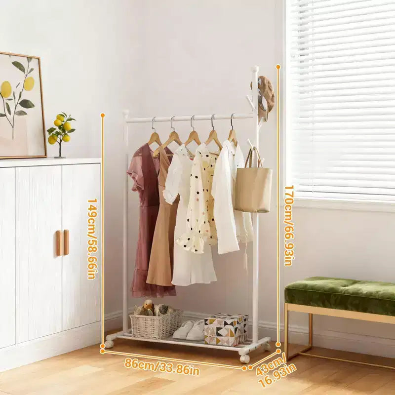 Portant à vêtements en métal pour suspendre les vêtements, Portant autoportant avec roues, Portant à roulettes pour couloir, chambre et salon