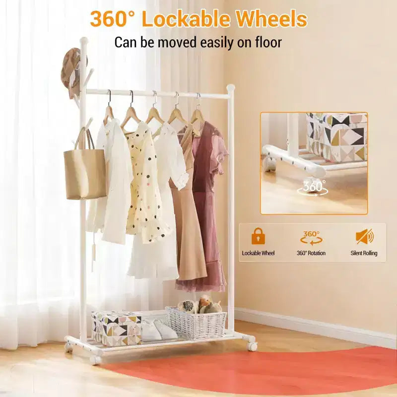 Portant à vêtements en métal pour suspendre les vêtements, Portant autoportant avec roues, Portant à roulettes pour couloir, chambre et salon