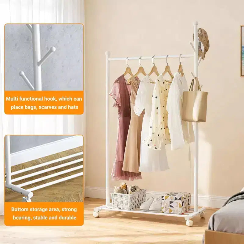Portant à vêtements en métal pour suspendre les vêtements, Portant autoportant avec roues, Portant à roulettes pour couloir, chambre et salon