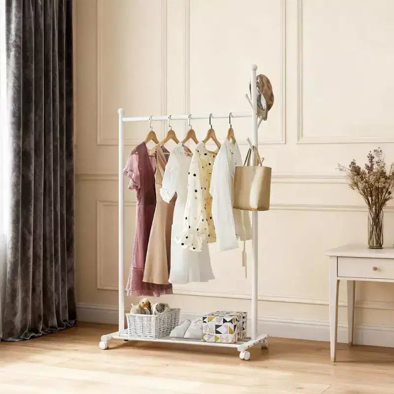 Portant à vêtements en métal pour suspendre les vêtements, Portant autoportant avec roues, Portant à roulettes pour couloir, chambre et salon