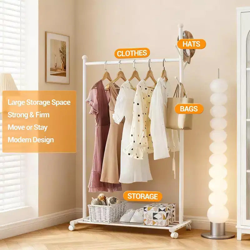 Portant à vêtements en métal pour suspendre les vêtements, Portant autoportant avec roues, Portant à roulettes pour couloir, chambre et salon