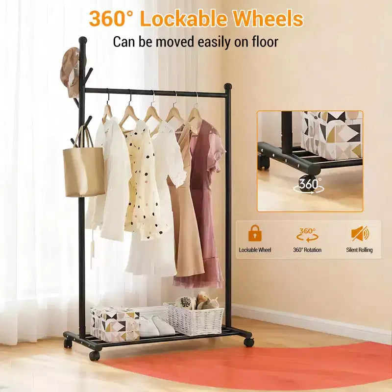 Portant à vêtements en métal pour suspendre les vêtements, Portant autoportant avec roues, Portant à roulettes pour couloir, chambre et salon